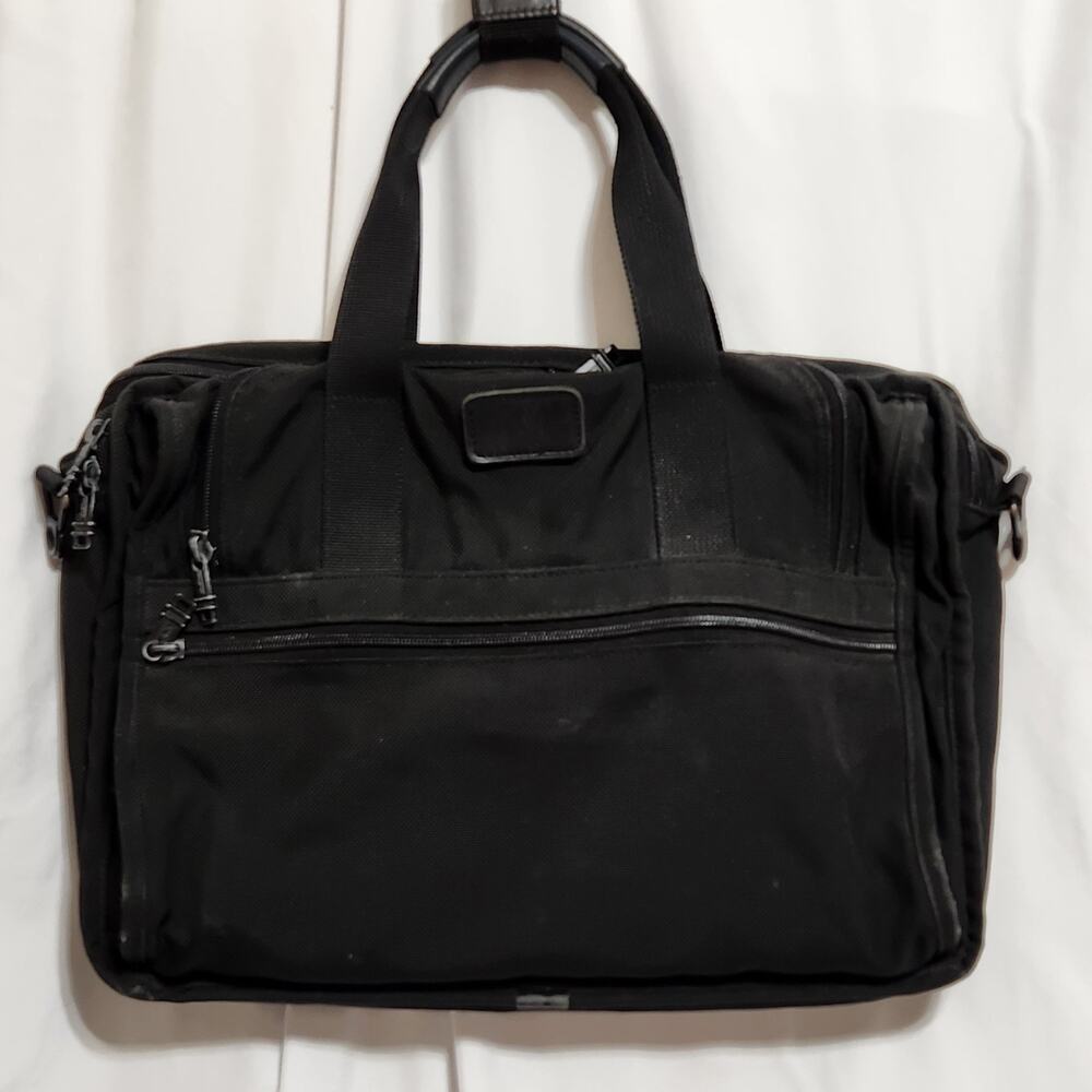 TUMI Alpha Expandable Organizer Laptop Briefcase 208D3– Black Ballistic Nylon